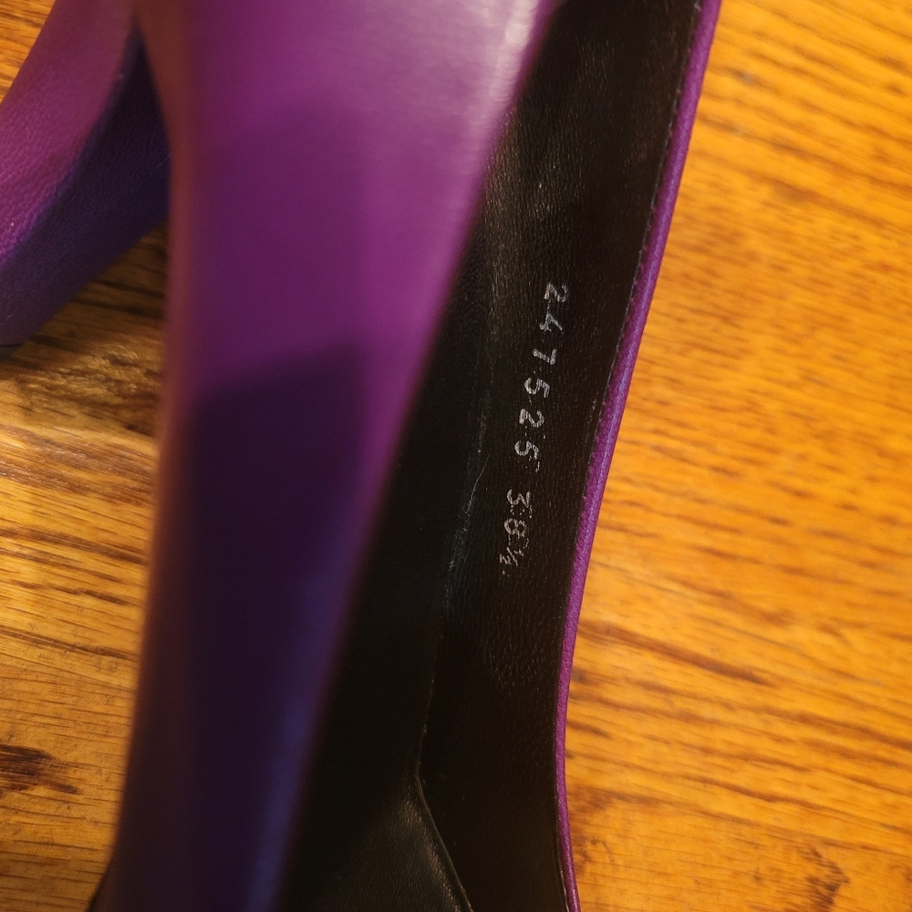 Gucci Purple Genuine Leather Round Toe Side Logo Shoes Pumps Heels - Picture 13 of 16